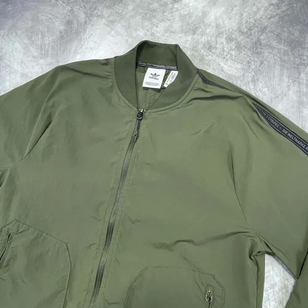 Adidas Originals Men's Green Bomber Jacket with Tape Logo Size M
